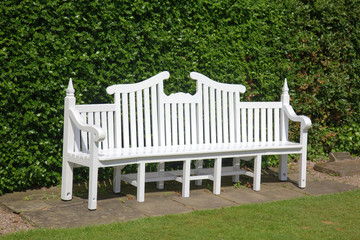 White garden bench