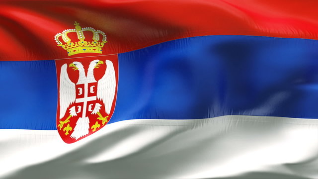 Creased Serbian satin flag in wind with seams and wrinkle