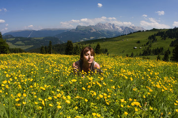 Fototapeta premium Campi fioriti sulle alpi delle Dolomiti