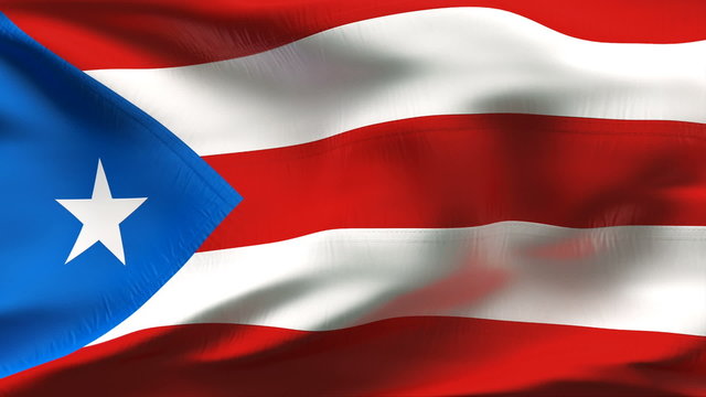 Creased Puerto rico satin flag in wind with seams and wrinkle