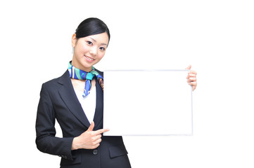 asian girl has blank white board