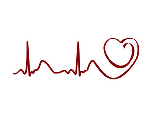 Heart and ecg from red ribbon