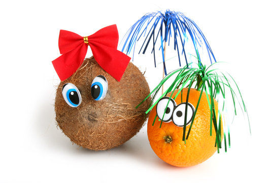 Funny Coconut Girl And Orange Boy