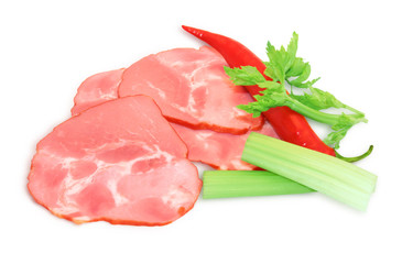 Sliced ham, celery and chili pepper