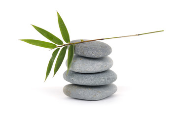 grey spa stones with bamboo leaf