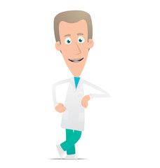 doctor stands next to a blank place