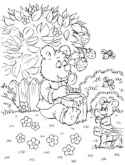 Bear and mouse eat honey