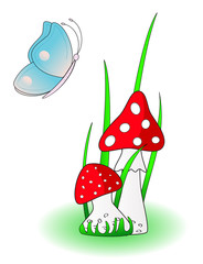 Red mushroom with Blue butterfly