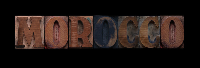 the word Morocco in old letterpress wood type