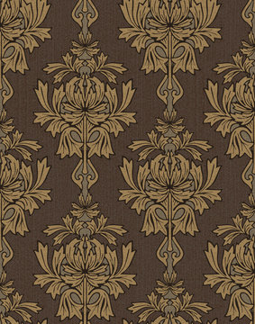 Brown With Gold Damask Background