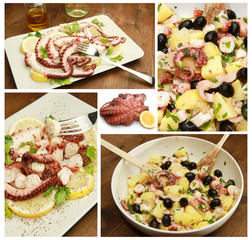 collage, polipo con patate