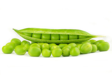 Fresh peas on white background