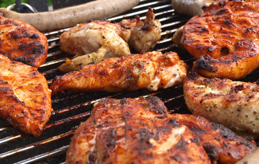 Meat cooking on barbecue