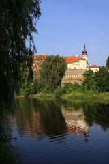 Medieval town Pisek in Czech with gothic deanery Church
