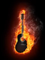 Papier Peint photo autocollant Flamme Acoustique - Guitare électrique
