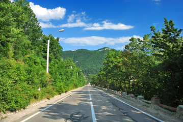 Stright road and leading lines to Tampa mountain in Brasov