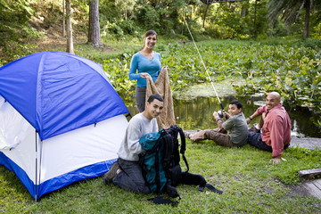 Hispanic family camping