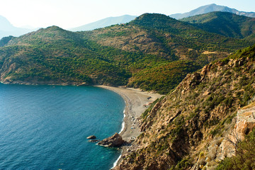 Naklejka premium Bay on Corsica with beach