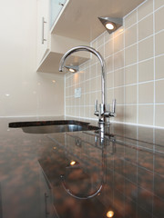 Modern Kitchen Sink with Granite Worktop - obrazy, fototapety, plakaty