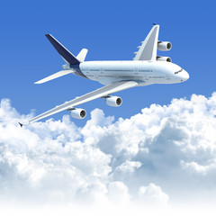 Naklejka premium samolot lecący nad chmurami