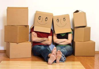 Happy couple in their new home concept
