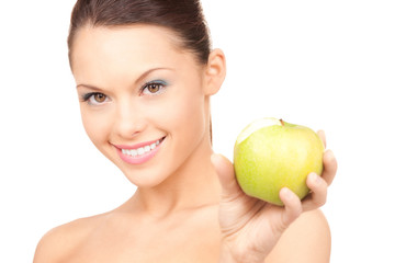 young beautiful woman with green apple