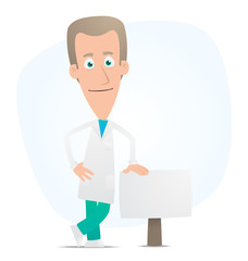 Doctor stands beside the blank board