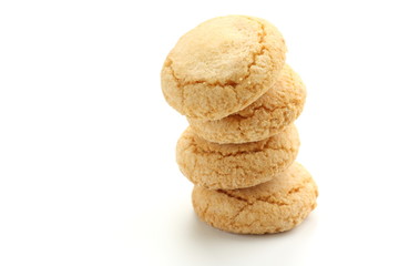 Stack of traditional Italian biscuits on white background