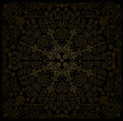 brown on black square curled decoration