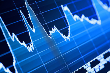 Close-up of stock chart on LCD screen.