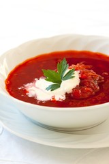 Russian Borsch with sour cream and parsley