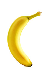 eine stehende banane auf weissem hintergrund