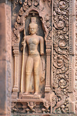 Naklejka premium Stone carving of a door guard, Siem Reap, Cambodia.