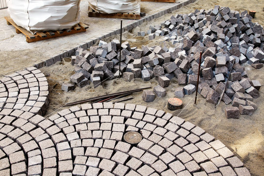 block pavement under construction