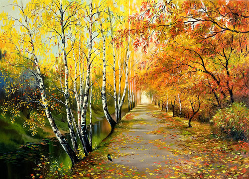 Autumn road along the channel