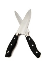 Collection of kitchen knives isolated on white background