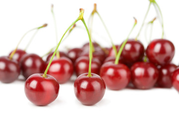 ripe cherries isolated