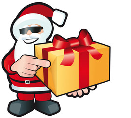 santa zeigt auf Geschenk
