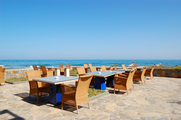 Sea view relaxation area of luxury hotel's restaurant, Crete, Gr