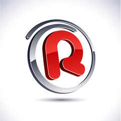 3D r letter icon.