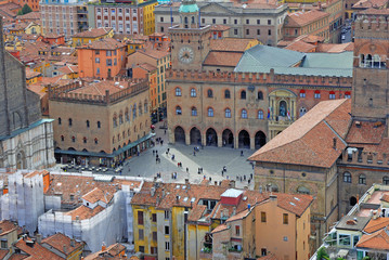 Bologna aerial view from Asinelli tower, main square © claudiozacc