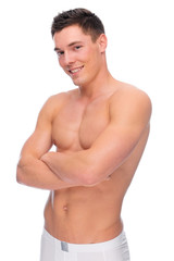 Smiling young man with underwear