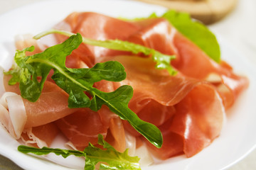 Rocket salad and prosciutto