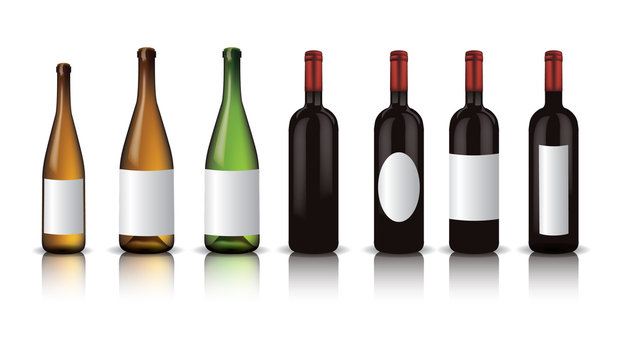 Wine bottles with shadow and reflection
