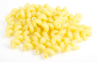 Close up of raw italian pasta on white