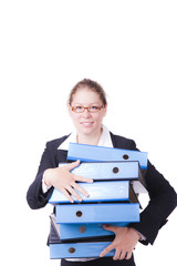 Buisness Frau mit Ordnern auf dem Arm