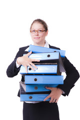 Buisness Frau mit Ordnern auf dem Arm