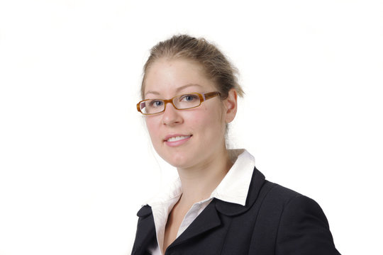 Buisness Frau l&auml;chlt in Kamera