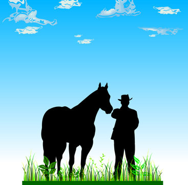 man and horse black vector silhouettes
