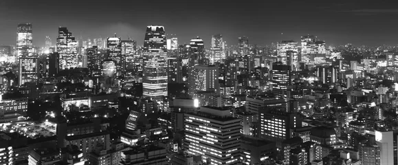 Schilderijen op glas Tokyo bij nacht panorama, z&amp w © Achim Baqué